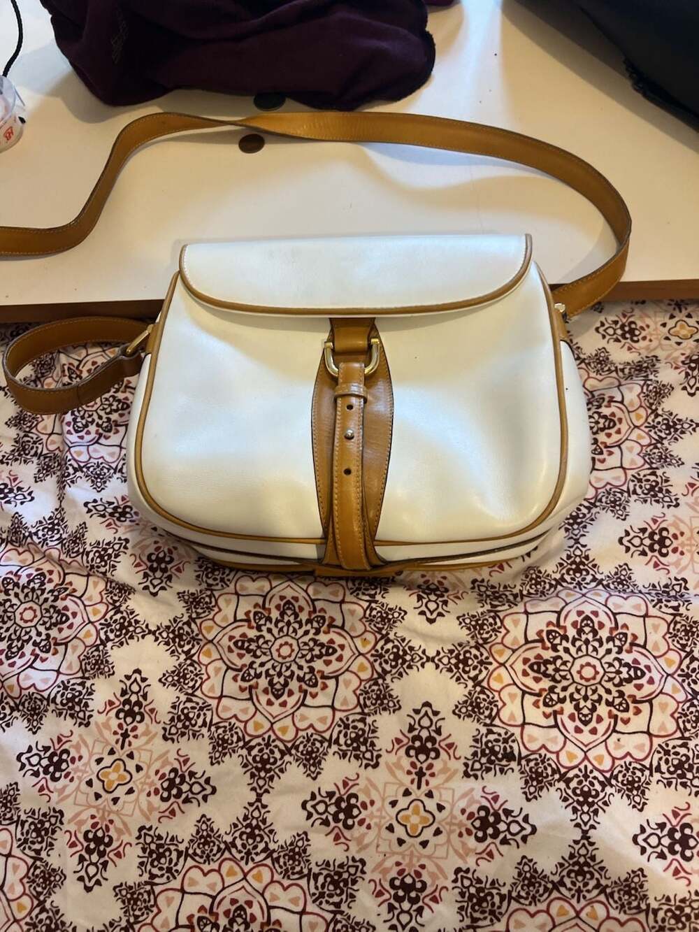 Mark Cross Vintage Leather Crossbody Bag White Tan Italy